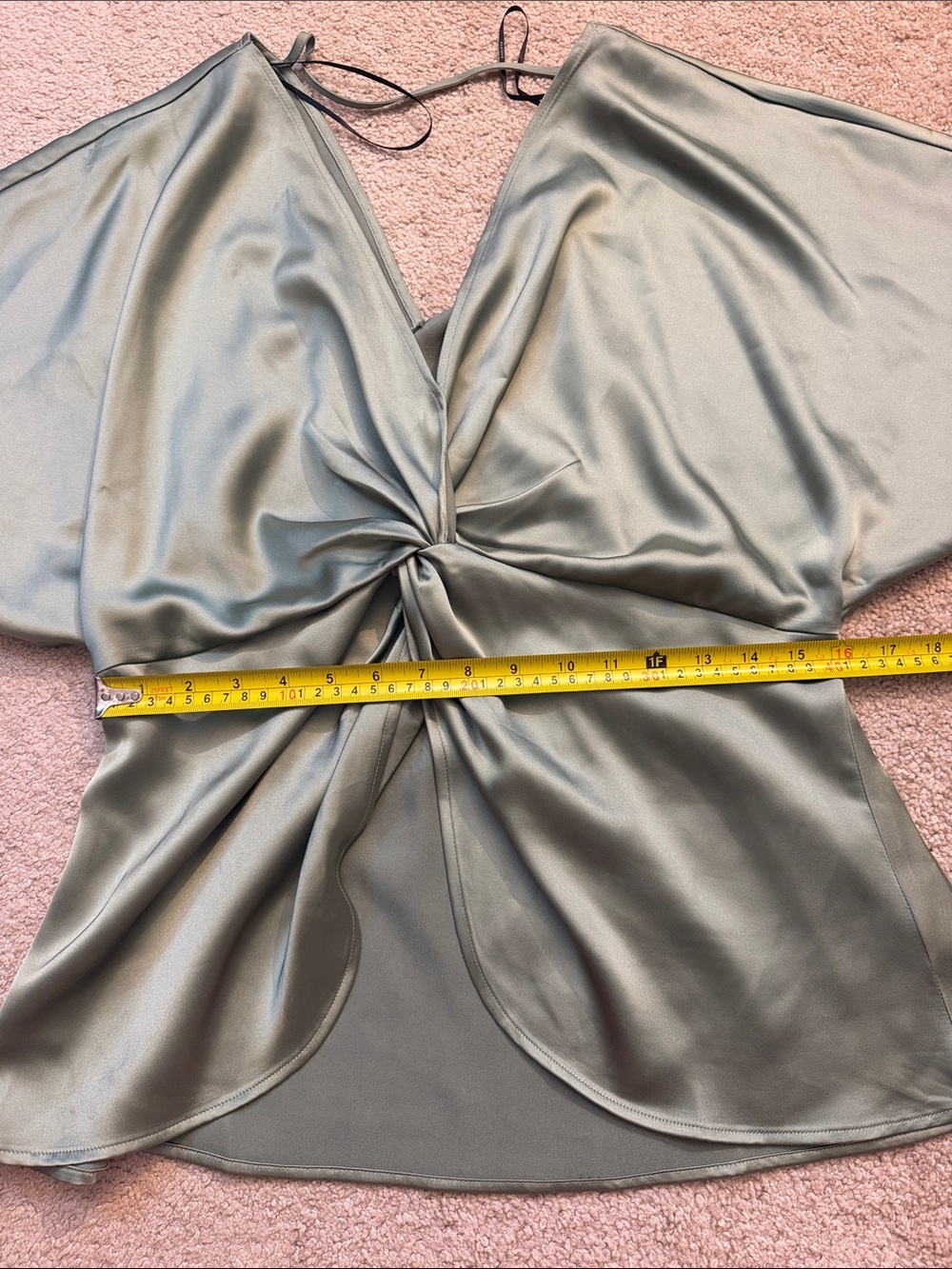 Pleione Satin Twist-Front Blouse - Sage Green Size Large - Picture 6 of 8